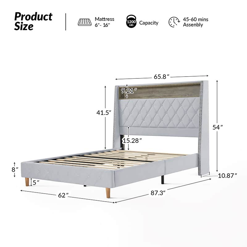 Grabiel Multifunctional Bed with Storage - Charging Headboard & Integrated Lighting