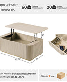 Multifunctional Slatted Design Lift-Top Coffee Table with Hidden Storage and Drawers