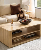 Esteban Modern Fluted Wood Coffee Table with Metal Base