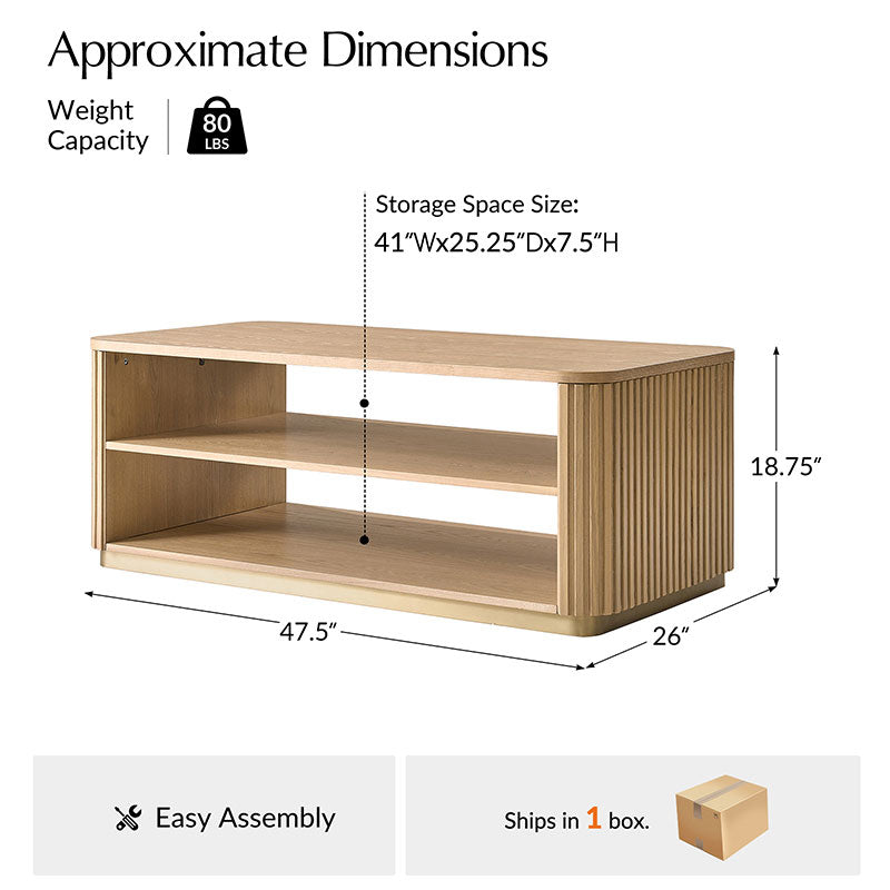 Esteban Modern Fluted Wood Coffee Table with Metal Base