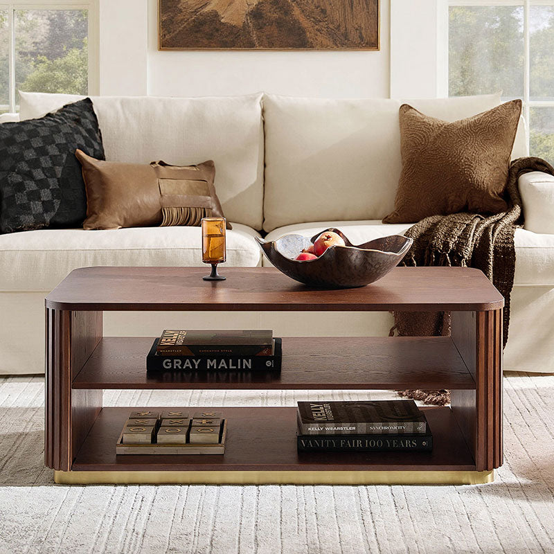Esteban Modern Fluted Wood Coffee Table with Metal Base