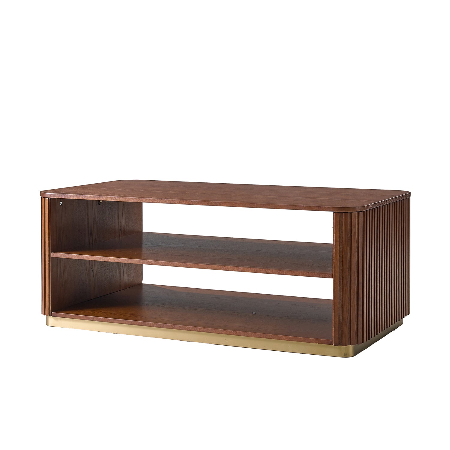 Esteban Modern Fluted Wood Coffee Table with Metal Base