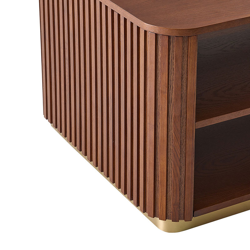 Esteban Modern Fluted Wood Coffee Table with Metal Base