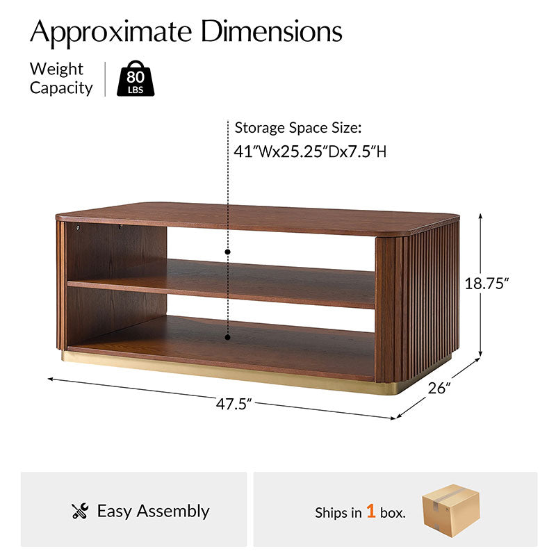 Esteban Modern Fluted Wood Coffee Table with Metal Base