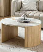 Telmo Modern Travertine Coffee Table with Fluted Wood Legs