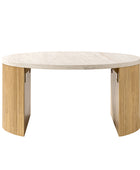 Telmo Modern Travertine Coffee Table with Fluted Wood Legs