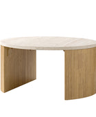 Telmo Modern Travertine Coffee Table with Fluted Wood Legs