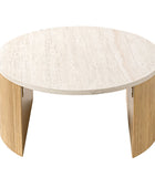 Telmo Modern Travertine Coffee Table with Fluted Wood Legs