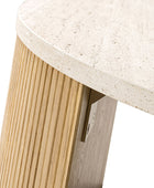 Telmo Modern Travertine Coffee Table with Fluted Wood Legs