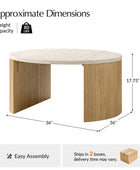 Telmo Modern Travertine Coffee Table with Fluted Wood Legs
