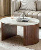 Telmo Modern Travertine Coffee Table with Fluted Wood Legs