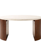 Telmo Modern Travertine Coffee Table with Fluted Wood Legs