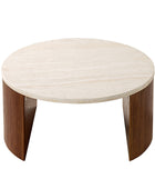 Telmo Modern Travertine Coffee Table with Fluted Wood Legs