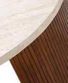Telmo Modern Travertine Coffee Table with Fluted Wood Legs