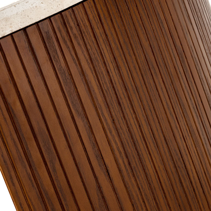 Telmo Modern Travertine Coffee Table with Fluted Wood Legs