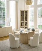 Tomas 8-Piece Modern Extendable Dining Set with Storage Buffet & Swivel Chairs