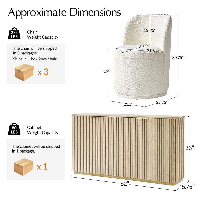 Tomas 8-Piece Modern Extendable Dining Set with Storage Buffet & Swivel Chairs