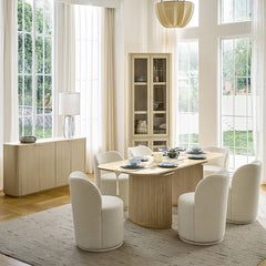 Tomas 8-Piece Modern Extendable Dining Set with Storage Buffet & Swivel Chairs