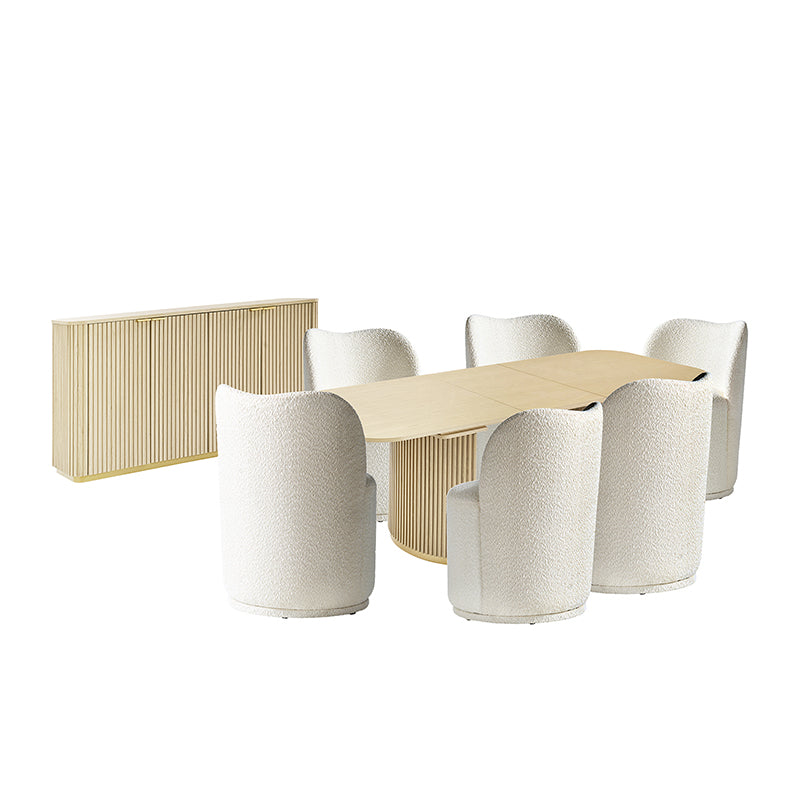 Tomas 8-Piece Modern Extendable Dining Set with Storage Buffet & Swivel Chairs