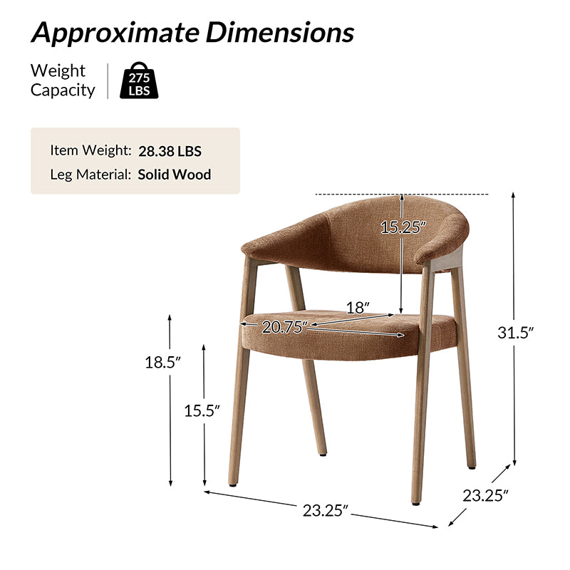 Elena Mid-Century Modern Upholstered Dining Chair with Solid Wood Legs,Set Of 2