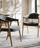 Elena Mid-Century Modern Upholstered Dining Chair with Solid Wood Legs,Set Of 2