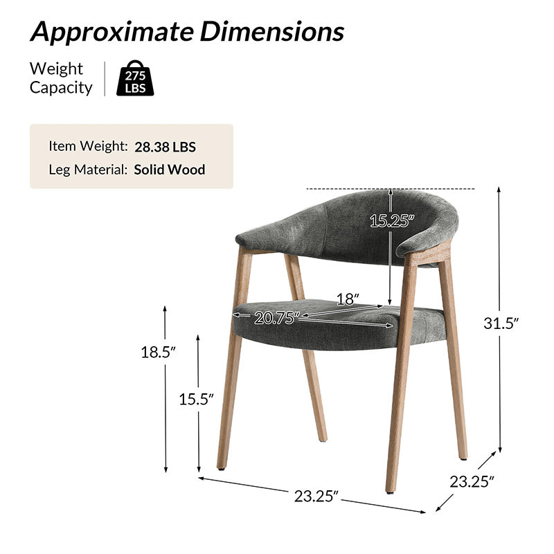 Elena Mid-Century Modern Upholstered Dining Chair with Solid Wood Legs,Set Of 2