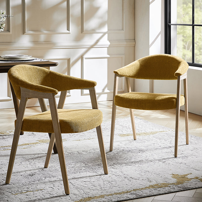 Elena Mid-Century Modern Upholstered Dining Chair with Solid Wood Legs,Set Of 2