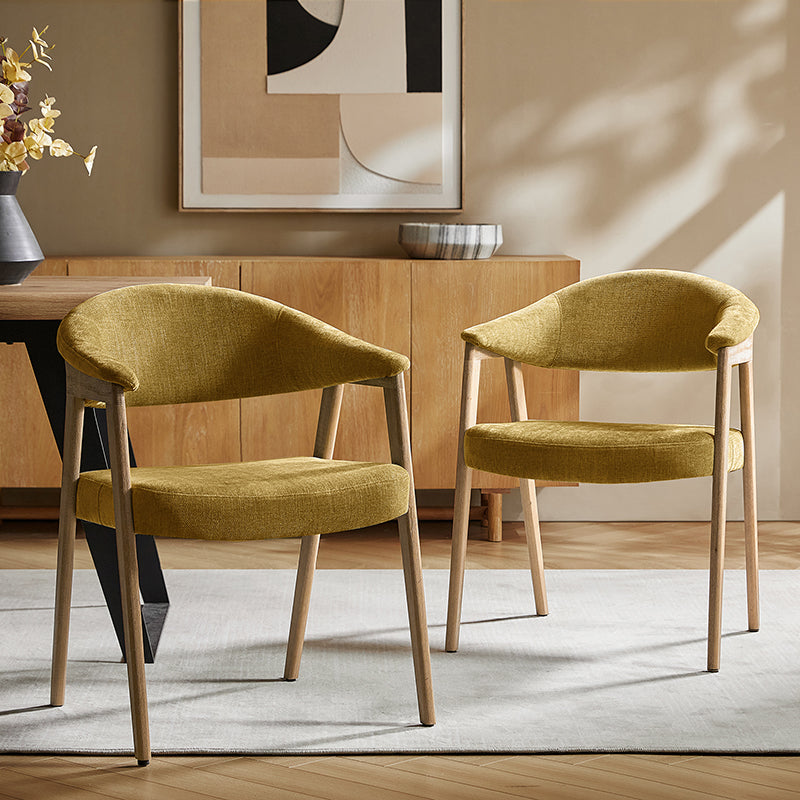 Elena Mid-Century Modern Upholstered Dining Chair with Solid Wood Legs,Set Of 2