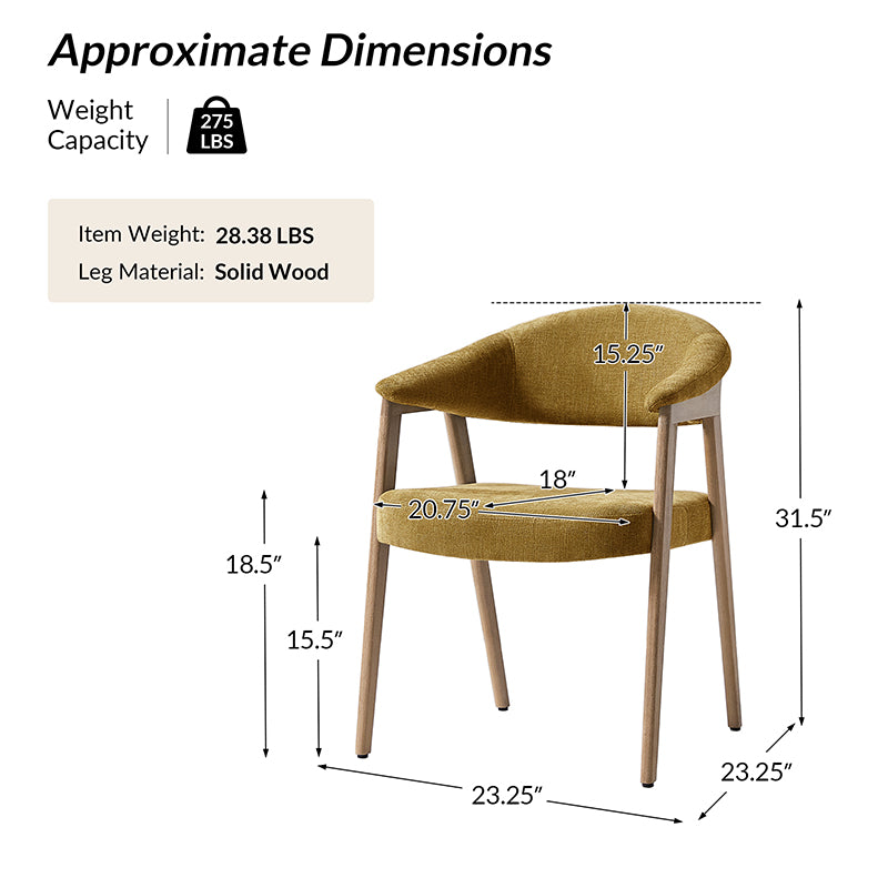 Elena Mid-Century Modern Upholstered Dining Chair with Solid Wood Legs,Set Of 2