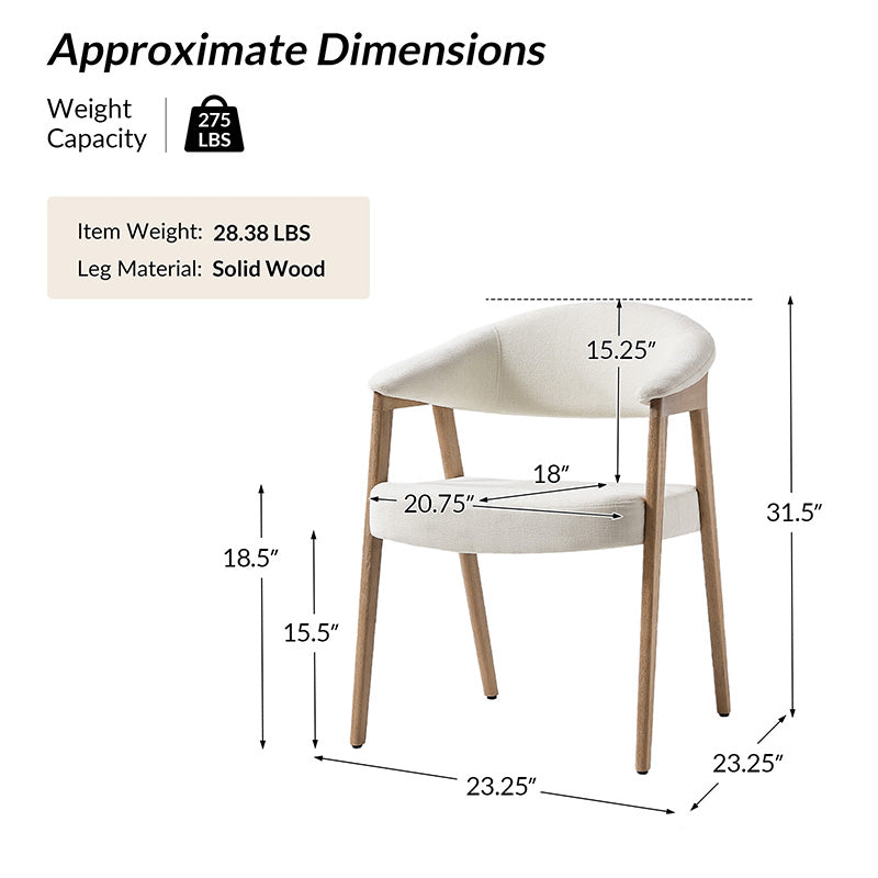 Elena Mid-Century Modern Upholstered Dining Chair with Solid Wood Legs,Set Of 2