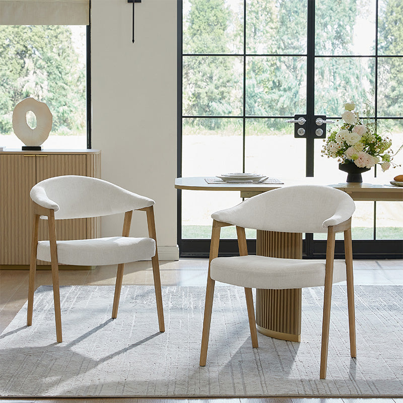 Elena Mid-Century Modern Upholstered Dining Chair with Solid Wood Legs,Set Of 2