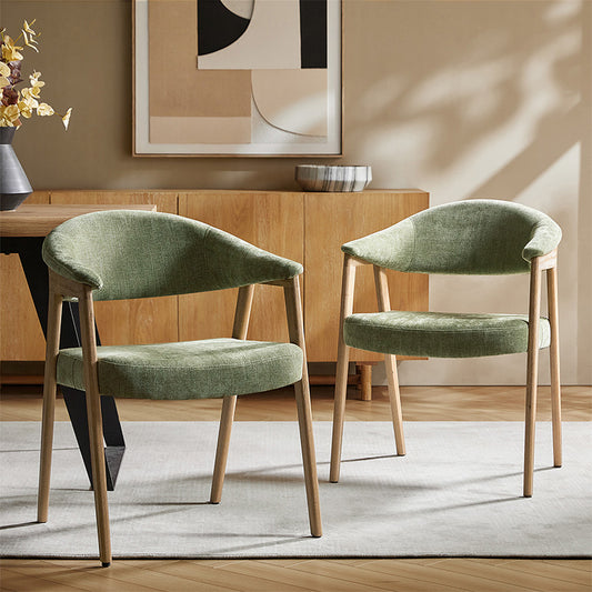 Elena Mid-Century Modern Upholstered Dining Chair with Solid Wood Legs,Set Of 2