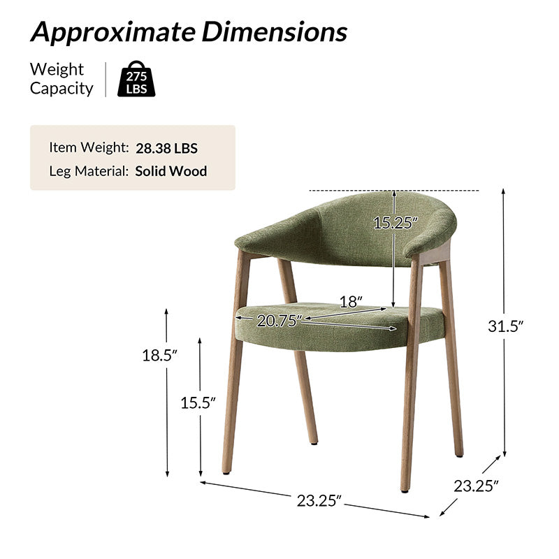 Elena Mid-Century Modern Upholstered Dining Chair with Solid Wood Legs,Set Of 2