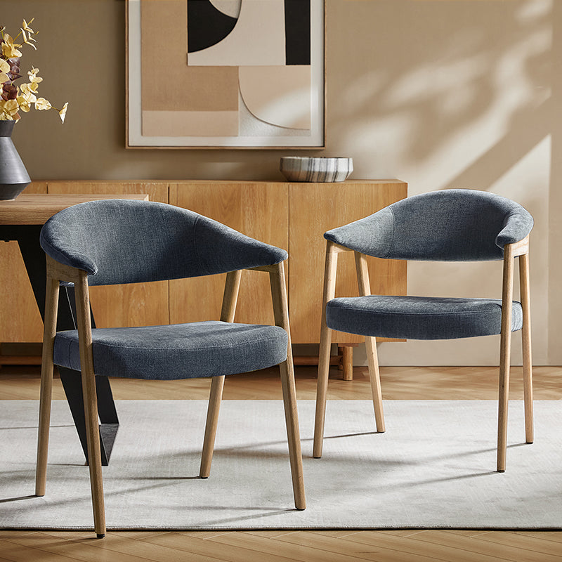 Elena Mid-Century Modern Upholstered Dining Chair with Solid Wood Legs,Set Of 2