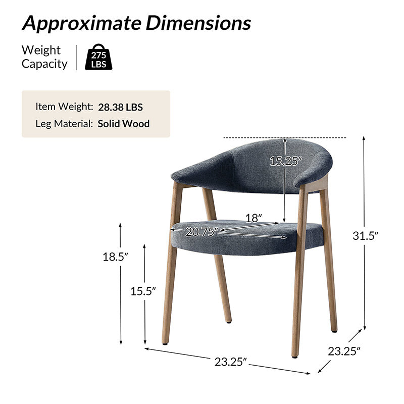 Elena Mid-Century Modern Upholstered Dining Chair with Solid Wood Legs,Set Of 2