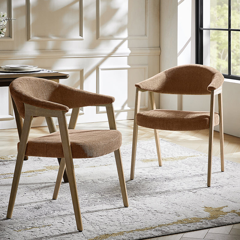 Elena Mid-Century Modern Upholstered Dining Chair with Solid Wood Legs,Set Of 2