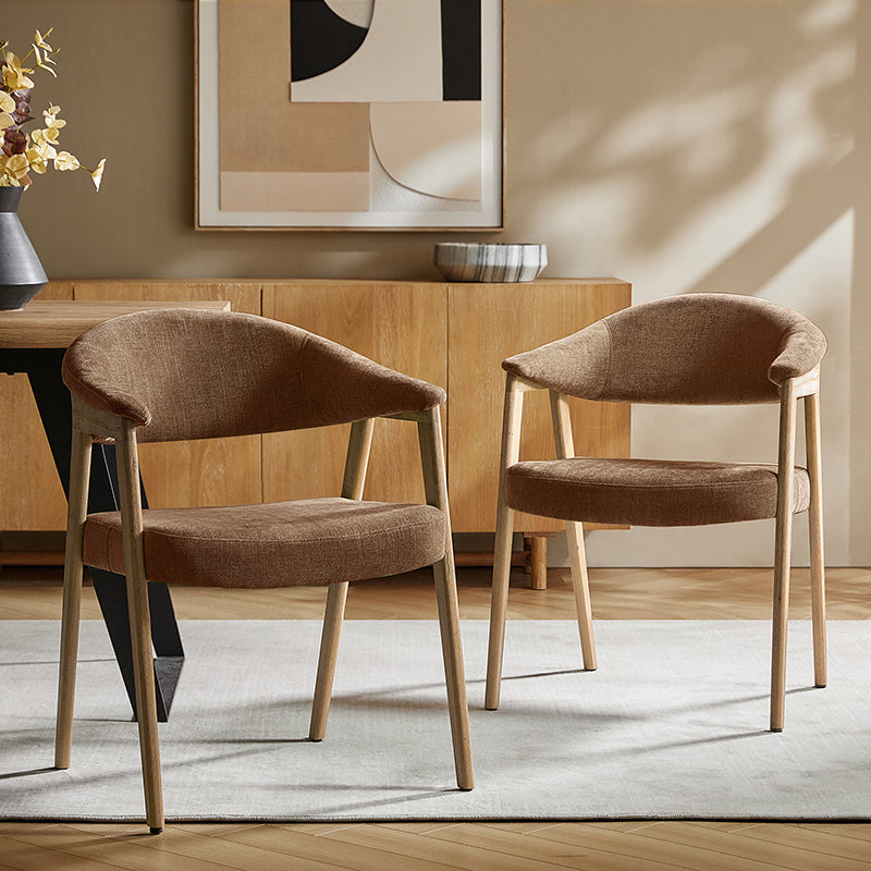 Elena Mid-Century Modern Upholstered Dining Chair with Solid Wood Legs,Set Of 2