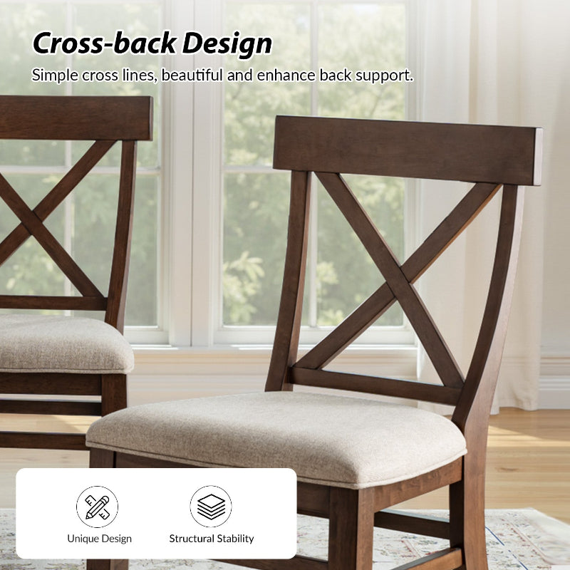 American Country Solid Wood Crossback Dining Chair with Fabric Seat,Set of 2
