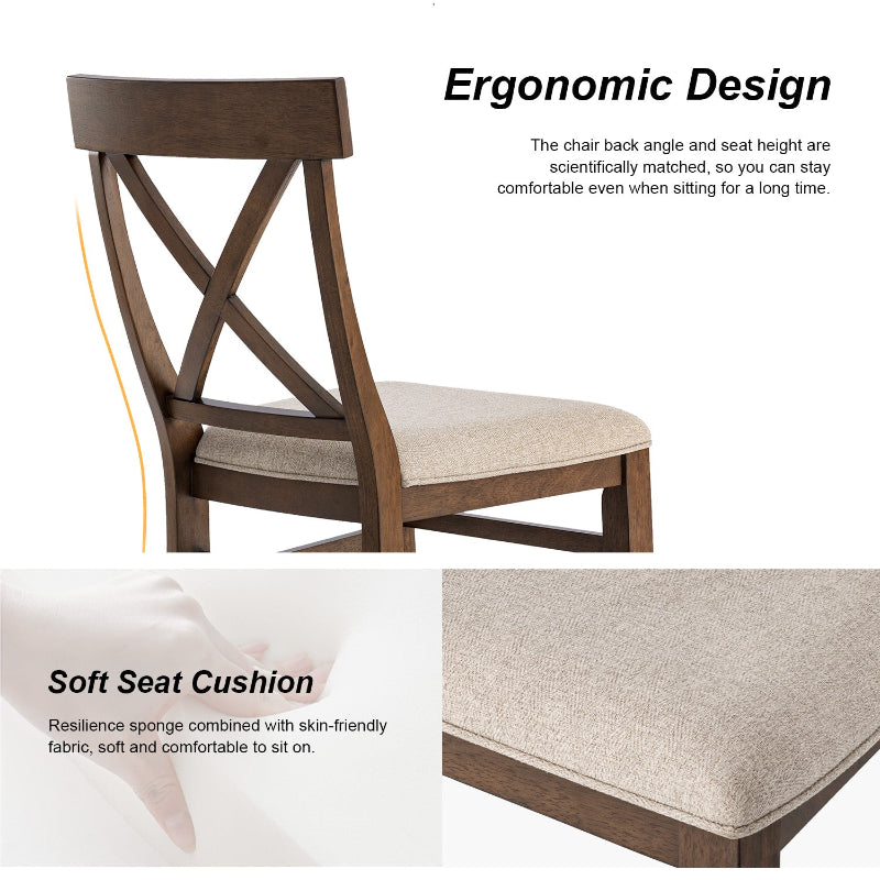 American Country Solid Wood Crossback Dining Chair with Fabric Seat,Set of 2