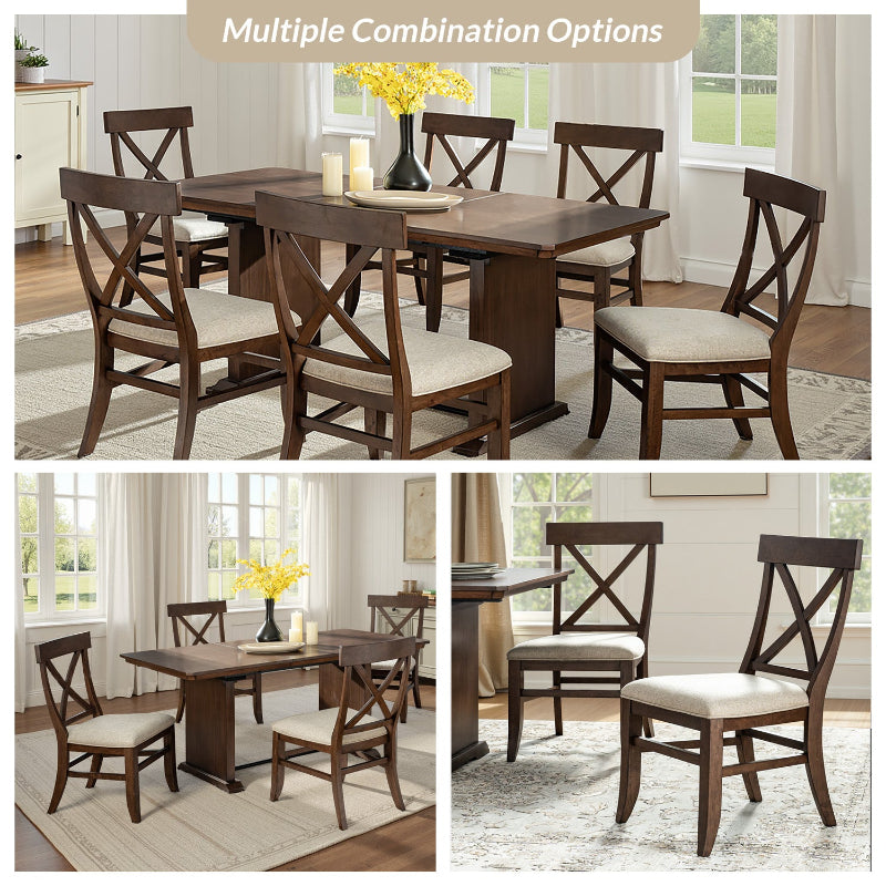 American Country Solid Wood Crossback Dining Chair with Fabric Seat,Set of 2