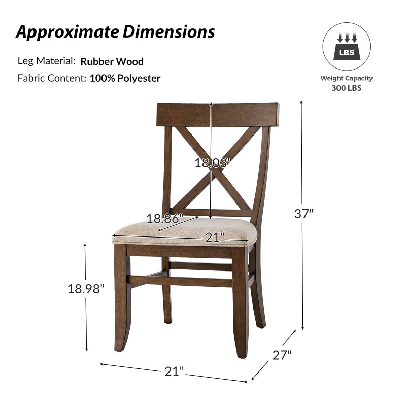 American Country Solid Wood Crossback Dining Chair with Fabric Seat,Set of 2
