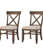 American Country Solid Wood Crossback Dining Chair with Fabric Seat,Set of 2