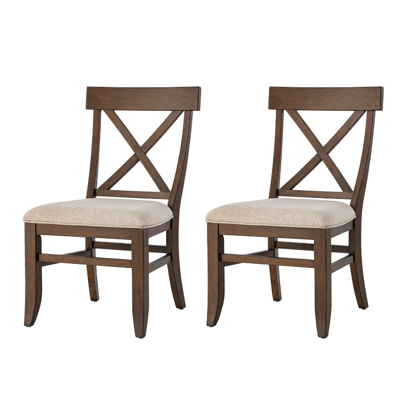 American Country Solid Wood Crossback Dining Chair with Fabric Seat,Set of 2