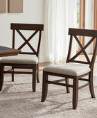 American Country Solid Wood Crossback Dining Chair with Fabric Seat,Set of 2