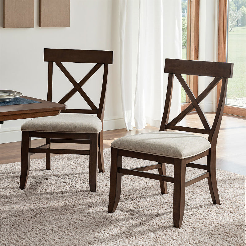 American Country Solid Wood Crossback Dining Chair with Fabric Seat,Set of 2