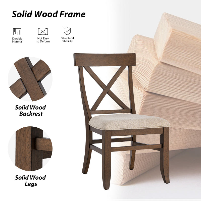 American Country Solid Wood Crossback Dining Chair with Fabric Seat,Set of 2