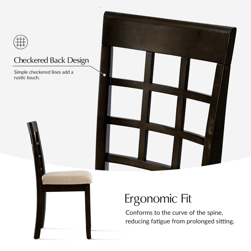 Paulina American Country Solid Wood Checkered Back Dining Chair,Set of 2