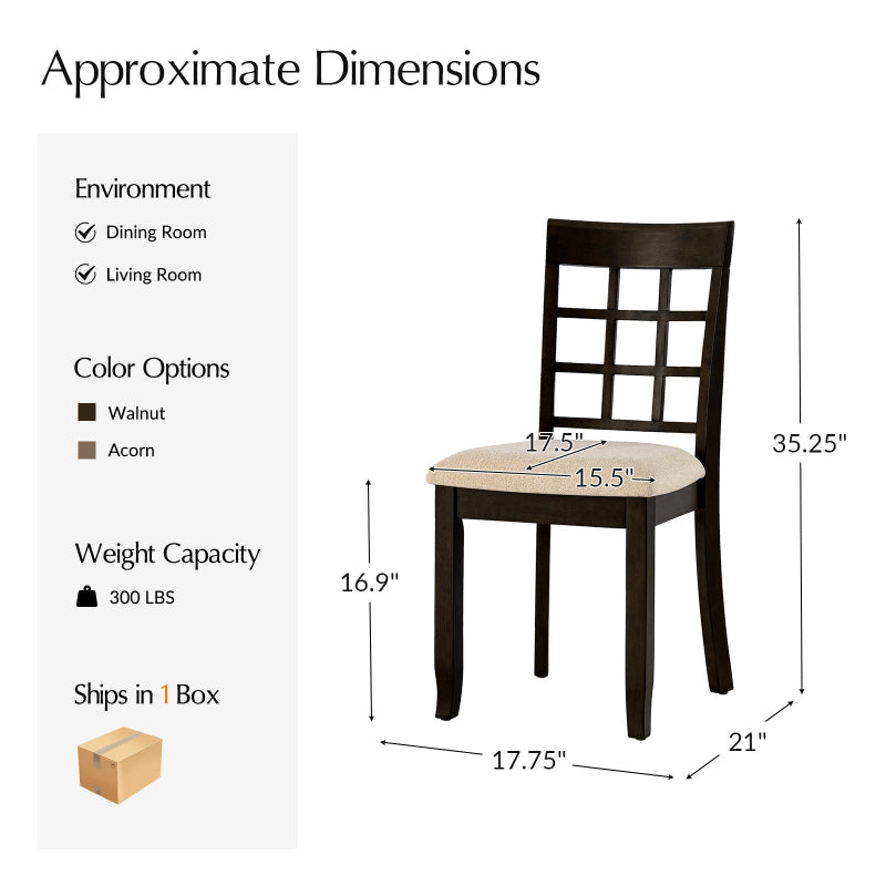 Paulina American Country Solid Wood Checkered Back Dining Chair,Set of 2