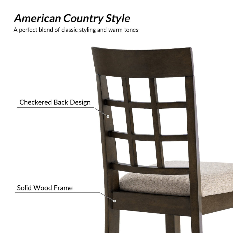 Paulina American Country Solid Wood Checkered Back Dining Chair,Set of 2
