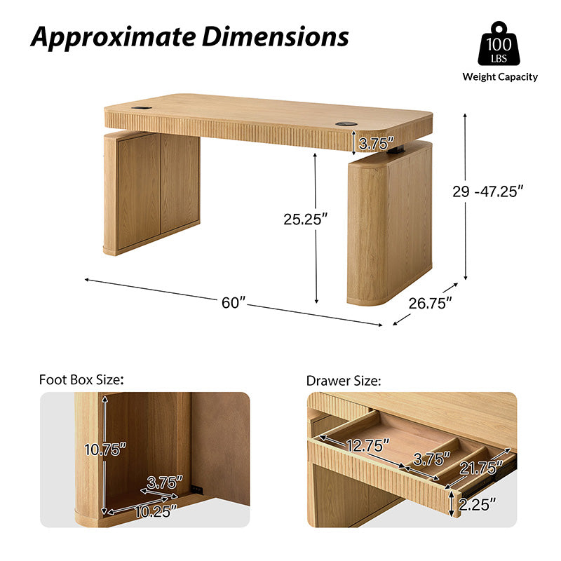 Baggio Modern Electric Adjustable Standing Desk with Cable Management